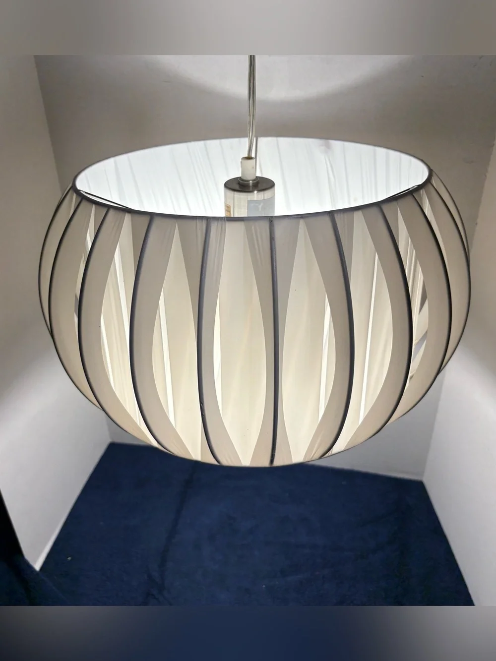 Pleated Onion Bubble Light Shade White Side Fabric 7.5X12 Hanging Plug-In Corded